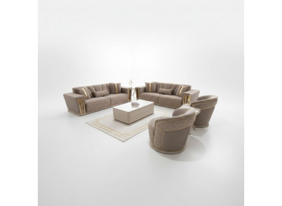 Sofagarnitur Set Komplett Modern 3+3+1+1 Sitzer + Couchtisch Textil Couch Holz