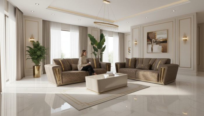 3+3 Sitzer Modern Sofagarnitur Sessel Textil Grau Sofa 3 Sit Luxus Komplett 2tlg