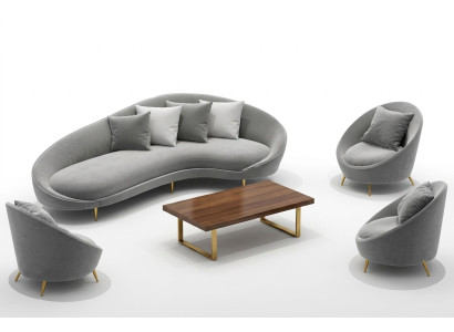 Ecksofa + Sessel Wohnlandschaft Relax Sitz Design Couch Lounge Sofas Textil Samt