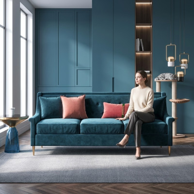 Stoff Dreisitzer Relax Sitz Design Couch Lounge Sofas Samt Sofa 3 Sitzer Möbel