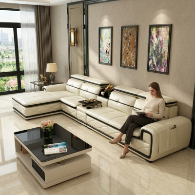 Luxus Ledersofa Ecksofa L-form Polster Modern Relax Sitz Möbel Wohnlandschaft