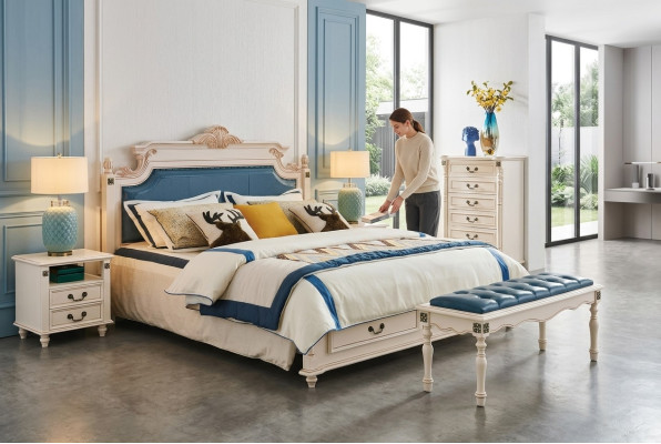 Bett Polster Design Luxus Doppel Hotel Betten Schlafzimmer Barock Holz Möbel Neu