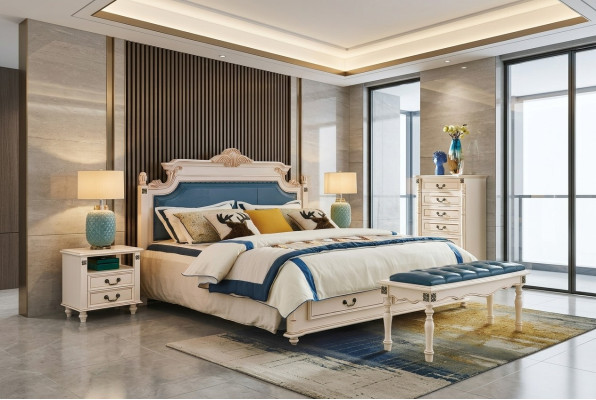 Bett Polster Design Luxus Doppel Hotel Betten Schlafzimmer Barock Holz Möbel Neu