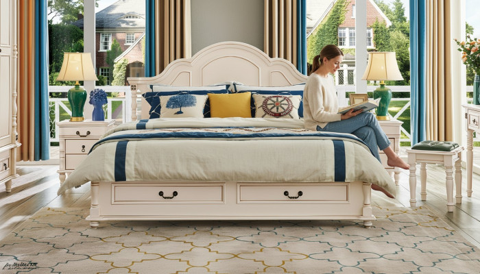 Erstaunliches Schlafzimmer-Set mit Bett und Nachttischen in Weiß