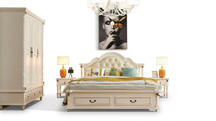 Schlafzimmer Set Bett Nachttisch Kleiderschrank Hotel Betten Holz Design 4tlg.