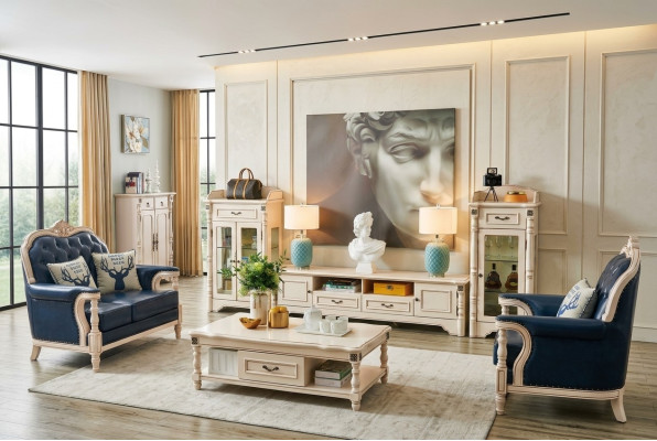 3tlg. Wohnwand TV Lowboard Elegante Vitrine Wohnzimmer Design Klassisch