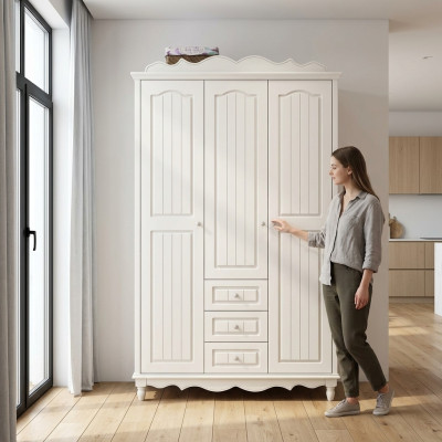 Landhaus Stil Möbel Klassischer Kleiderschrank Schrank Holz Schlafzimmer Weiß