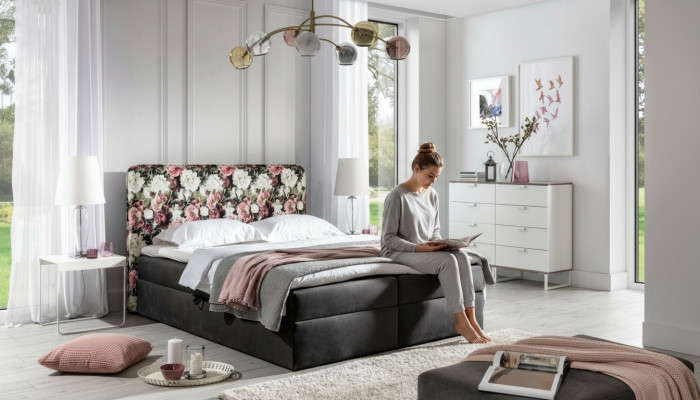 Betten Boxspringbett Textil Design Doppel Hotel Modern Bett Schlafzimmer Blumen