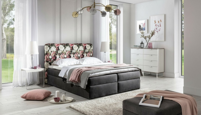 Betten Boxspringbett Textil Design Doppel Hotel Modern Bett Schlafzimmer Blumen