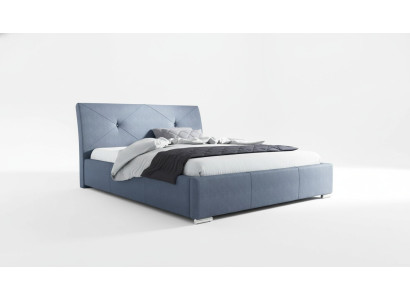 Blaues Polster Bett Doppel Hotel Betten Schlafzimmer Bettrahmen Stoff Blau Holz