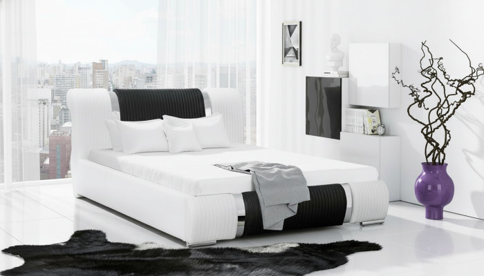 Bett Bettrahmen Doppelbett Betten Ehebett Polsterbett Chromleiste Möbwel Weiß