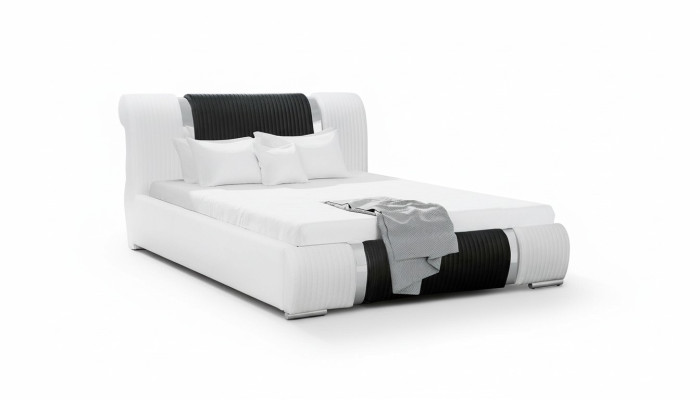 Bett Bettrahmen Doppelbett Betten Ehebett Polsterbett Chromleiste Möbwel Weiß