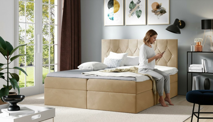 Luxus Boxspring Bett Hotel Betten Polster Funktion Bettkasten 180x200cm Beige
