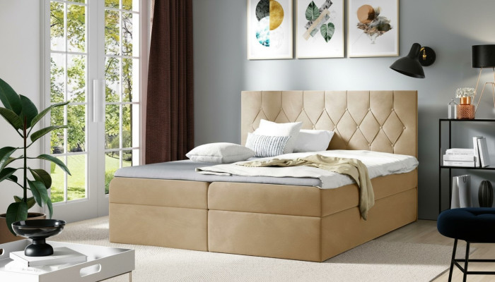 Luxus Boxspring Bett Hotel Betten Polster Funktion Bettkasten 180x200cm Beige