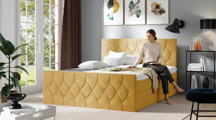 Polsterbett Betten Bett Polster Designer Boxspring Luxus Design Gelb 200x200 Neu
