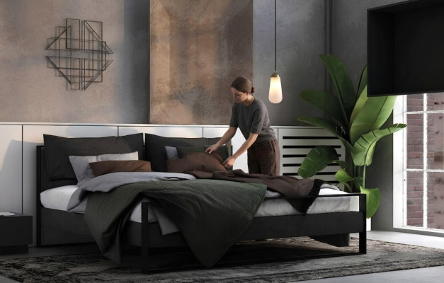 Bett Doppel Modernes Hotel Textil Luxus Schlafzimmer Betten Bettrahmen Design
