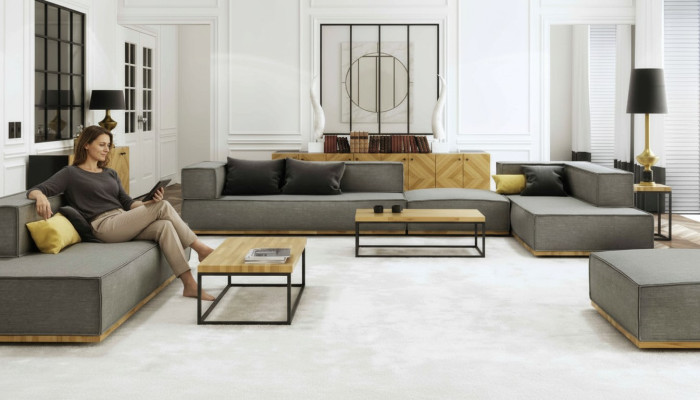 Ecksofa L-form Luxus Garnitur Sofa Stoff Sofas Polster Sitz Eck Modern Grau