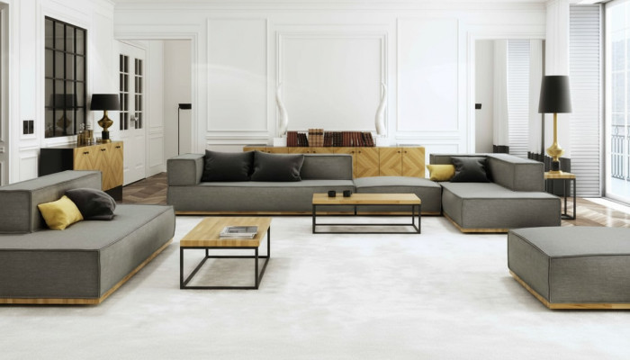 Ecksofa L-form Luxus Garnitur Sofa Stoff Sofas Polster Sitz Eck Modern Grau