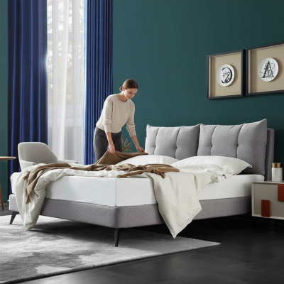 Doppel Hotel Bett Betten Beige 180x200 Schlaf Zimmer Leder Polster Design