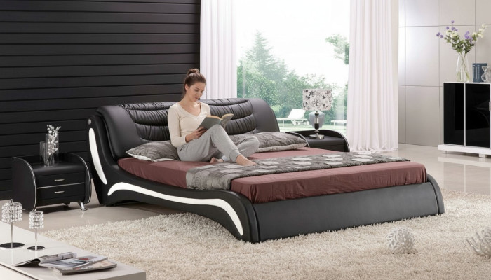 Designer Bett Schlafzimmer Betten Leder Hotel Luxus Polster Italienische