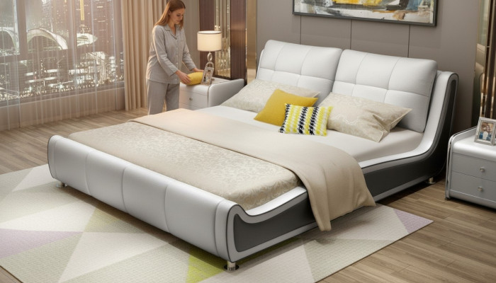 Bett Polster Design Deko Luxus Doppel Hotel Betten Ehe Schlaf Zimmer Leder