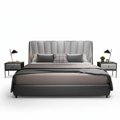 Luxus Doppel Hotel Betten 180x200cm Schlaf Zimmer Grau Leder Bett