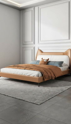Modernes Hotel Leder Stoff Doppelbett 160x200cm Designer Bett Doppel