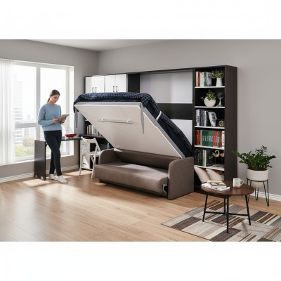 Schrank Bett mit Sofa Polster Wand Schränke Schlaf Bett klapp Möbel + Couch Neu