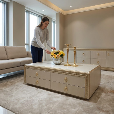 Klassischer Couchtisch Holz Tisch geschnitzt Luxus Design Italienische Möbel Neu