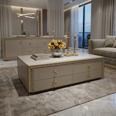 Klassischer Couchtisch Holz Tisch geschnitzt Luxus Design Italienische Möbel Neu