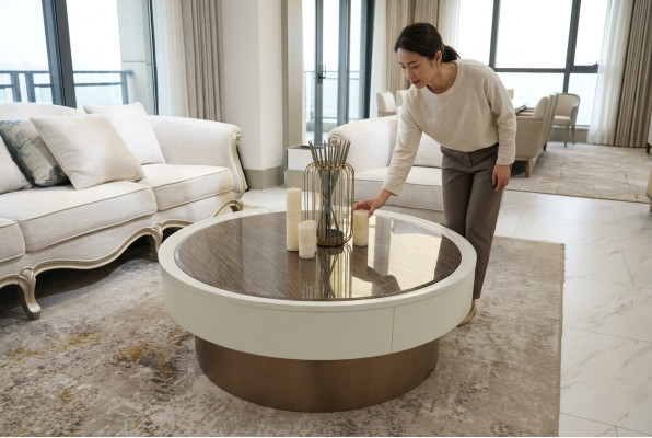 Design Metall Holz Gold Sofa Wohnzimmer Tische Beistell Rund Tisch Couchtisch