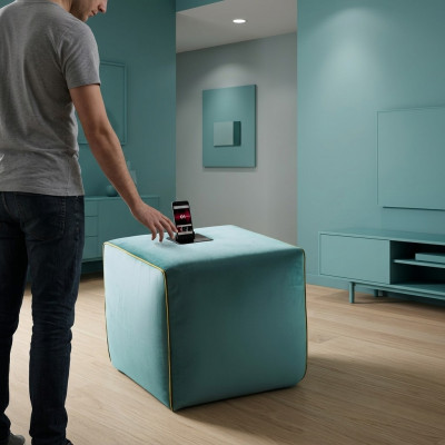 Hocker Ladestation Handy Polsterhocker Sitzhocker Hocker Ottomane Pouf Fußhocker