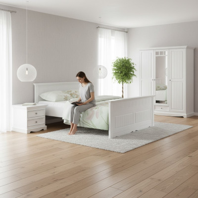 Designer Schlafzimmer Bett 2x Nachttische Kleiderschrank Set Neu 180x200cm 4tlg