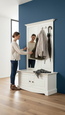 Landhaus Bauern Garderobe Holz Ständer Garderoben Schuhschrank 2tlg. Schränke