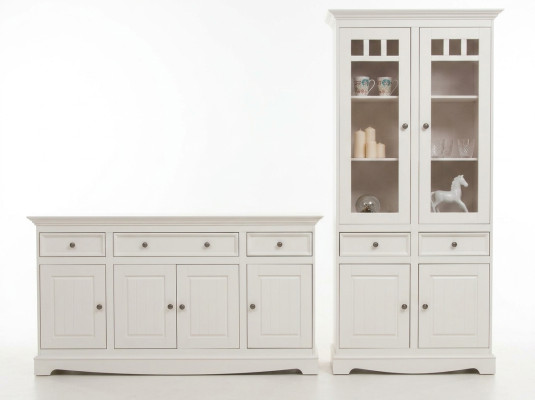 Klassische Design Möbel Gruppe 2tlg Set Stil Landhaus Vitrine Kommode Möbel Holz