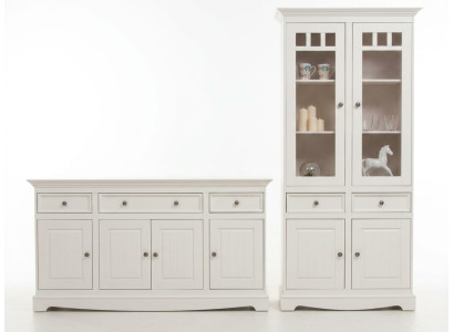 Klassische Design Möbel Gruppe 2tlg Set Stil Landhaus Vitrine Kommode Möbel Holz