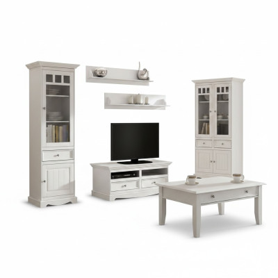 Wohnzimmer Set Wandregal Kommode Sideboard Wohnwände Vitrine Landhaus 4tlg. Neu