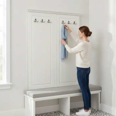 Landhaus Stil Kleiderständer Wand Garderobe Holz Garderoben Aufhänger Weiß Neu