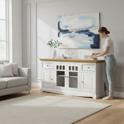 Vitrinenschrank Küchenbüfett Landhaus Regal Anrichte Schrank Buffet Vitrine neu