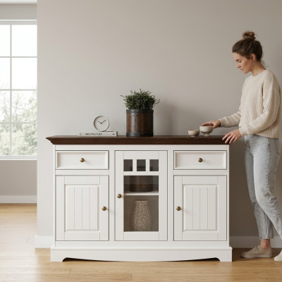 Schrank Holz Schränke Wohnzimmer Anrichte Vitrine Klassische Kommode Kommoden