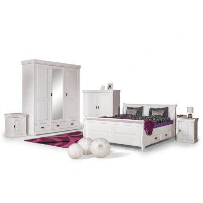 Schlafzimmer Set Doppel Bett 2x Nachttisch Konsole Betten Hotel Polster 5 tlg.