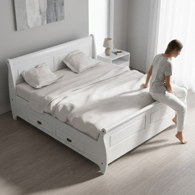 Landhaus Stil Luxus Bett Doppelbett Doppelbetten Weiß Betten Schlafzimmer