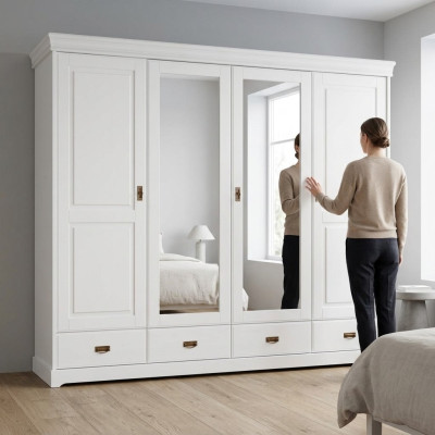 Kleiderschrank Landhaus Stil Regal Schrank Kleider Schränke Holz Möbel Weiss