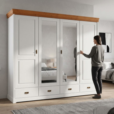 Kleiderschrank Landhaus Stil Schrank Kleider Schränke Holz Möbel Weiss Regal