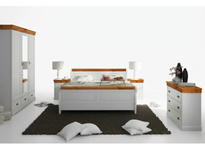 Landhaus Bett Kleiderschrank Nachttisch Schlafzimmer Komplett Holz Set 5tlg Neu