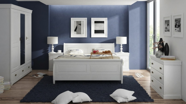 Möbel Schlafzimmer Set Design Bett 2x Nachttisch Kommode Kleiderschrank Neu 5tlg