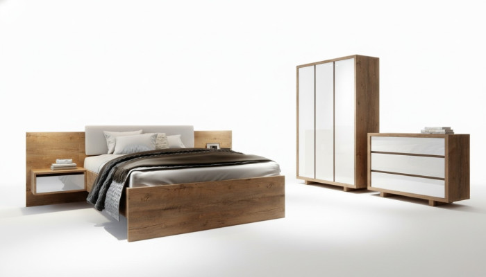 Komplettes Schlafzimmer Set Bett Nachttisch Kleiderschrank Kommode Design 5 tlg.