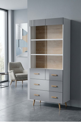 Vitrine Anrichte Schrank Regal Modern Stil Wohnzimmer Kollektion Grau Vitrinen