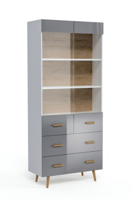 Vitrine Anrichte Schrank Regal Modern Stil Wohnzimmer Kollektion Grau Vitrinen