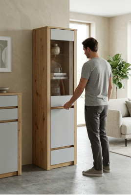Kleiderschrank handgefertigt Massivholz Glasvitrine Holzschrank Wohnzimmer
